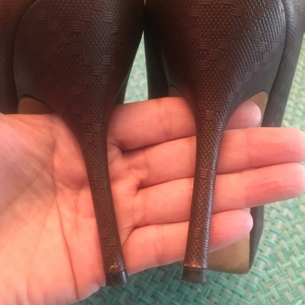 Gucci peep toe brown leather platform heels - Picture 5 of 8